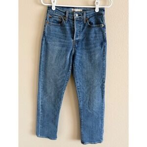 Levis Wedgie Straight Jeans Womens 27 Medium Wash Blue Button Fly 34964-0130